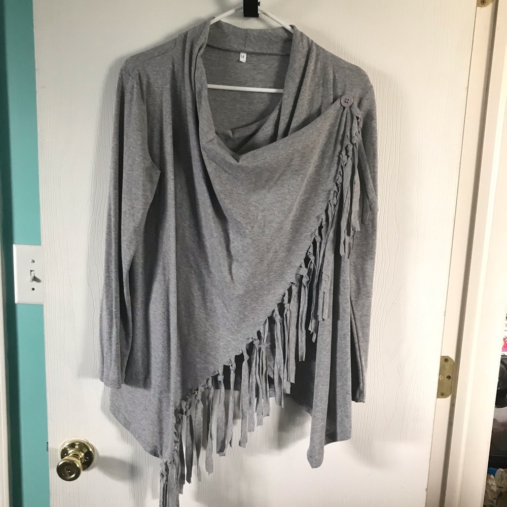 Gray Fringed Top